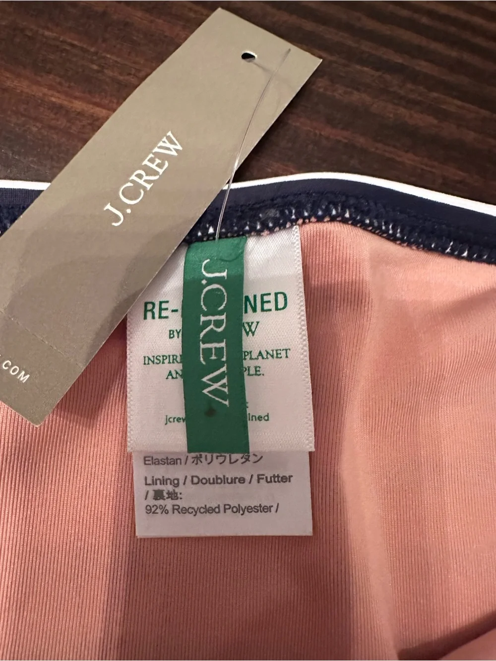 J. Crew Navy & White Striped Tie-Side Bikini Bottom with Peach Lining